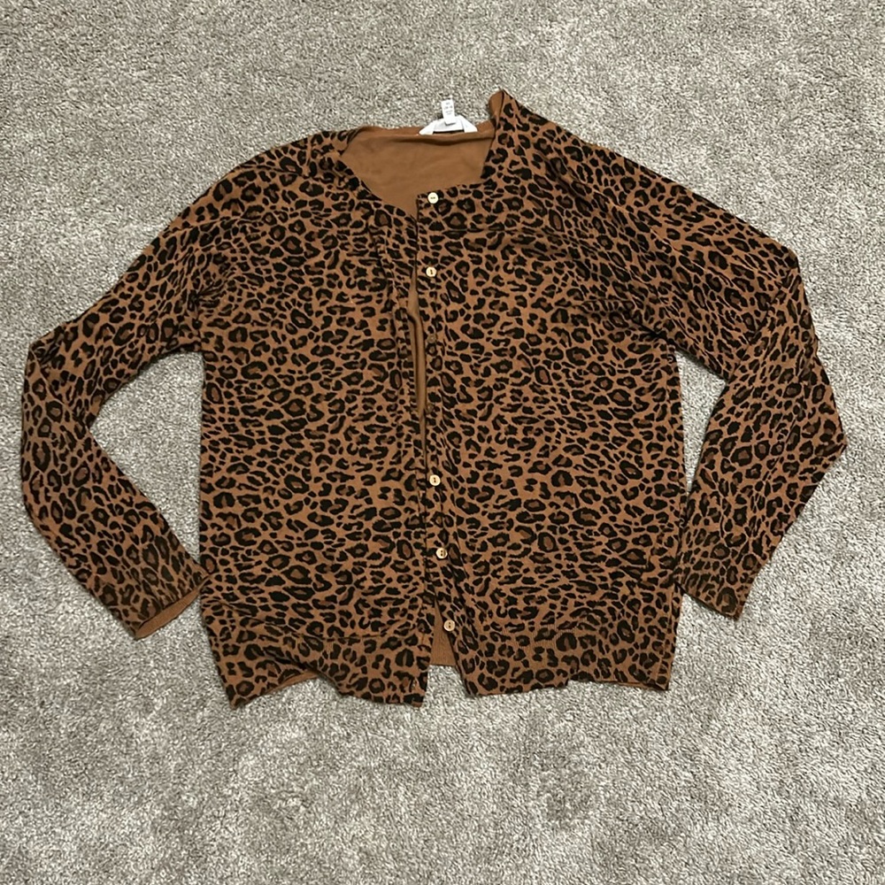 Time & Tru - Women’s Leopard Print Cardigan Sweater